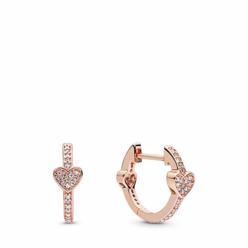 Pandora Rose™ Alluring Hearts Hoop Earrings Ireland - Pandora Rose/Cubic Zirconia - 148062WMI